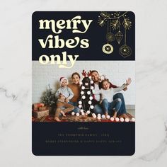 a merry vibe's only photo card on a marble surface