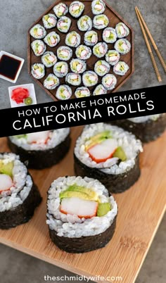 how to make homemade california rolls with avocado and sushi on the side