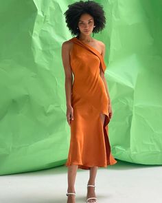 Jodie Silk Dress – VAST Petite Dresses Wedding Guest, Backless Silk Dress, Draped Silk Dress, Sam King, Tangerine Dress, Orange Bridesmaid Dresses, Wedding Palette, Dress Open Back, Color Season