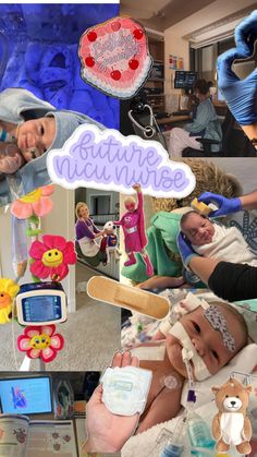 collage of pictures with babies and toys in them, including an infant's head