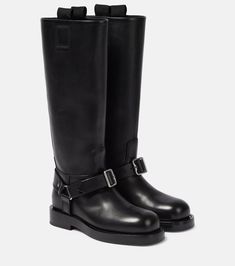 Saddle leather knee-high boots in black - Burberry | Mytheresa Leather High Boots, Burberry Boots, Burberry Rain Boots, Black Patent Leather Boots, Knee High Boots Flat, Leather Knee High Boots, Womens Riding Boots, Patent Leather Boots, High Leather Boots