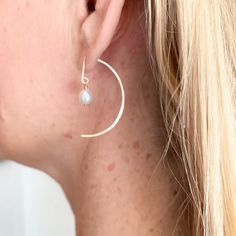 Modern Pearl Threader Earrings Pearl Drop Earrings Pearl | Etsy Minimalist Long Drop Earrings With Pearl Charm, Modern Pearl Drop Hoop Earrings As Gift, Modern Pearl Drop Hoop Earrings For Gift, Minimalist Teardrop Hoop Earrings With Pearl Charm, Hammered Pearl Earrings For Gift, Minimalist Pearl Drop Dangle Earrings, Modern Everyday Pearl Drop Jewelry, Everyday Long Drop Earrings With Pearl Charm, 14k Gold-filled Silver Jewelry With Pearl Charm