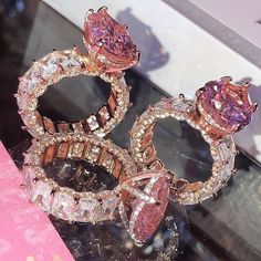 Pink Stone Cubic Zirconia Rose Gold Band Laced with Rhinestones  ☆Very Detailed  ☆No Tarnish ☆Does Not turn Green ☆Great Quality Pink Engagement, Diamond Baguette, Expensive Jewelry Luxury, Pink Rose Quartz, Jewelry Accessories Ideas, Dope Jewelry, Girly Accessories, Jewelry Fashion Trends, Expensive Jewelry