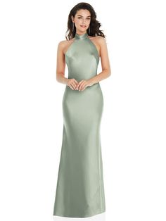 Scarf Tie High-Neck Halter Maxi Slip Dress | The Dessy Group Elegant Full-length Satin Dress For Gala, Elegant Full Length Satin Dress For Gala, Elegant Full-length Evening Dress With Satin Finish, Elegant Full-length Satin Evening Dress, Elegant Satin Finish Full Length Evening Dress, Elegant Full-length Satin Dress, Elegant Full-length Satin Maxi Dress, Elegant Formal Halter Neck Slip Dress, Chic Satin Floor-length Halter Dress