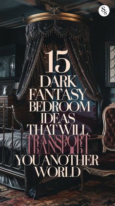 Dark Fantasy Bedroom Designs Inspo Egyptian Bedroom Ideas Ancient Egypt, Dark Gothic Room Aesthetic, Dark Moody Bedroom Bedding, Black Moody Bedroom Ideas, Dark Gothic Bedroom Aesthetic, Gothic Black Bedroom, Dark Floral Room Ideas Bedrooms, Scottish Castle Bedroom, Gatsby Inspired Bedroom