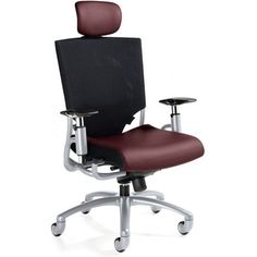 an office chair with wheels and armrests on the back, viewed from the front