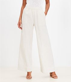 High Rise Pull-on Style Bottoms For Summer, Effortless White Spring Bottoms, Effortless White Bottoms For Spring, Versatile High Rise Wide Leg Pants For Summer, Versatile Relaxed Fit Mid-rise Wide Leg Pants, Effortless Wide-leg Spring Pants, Effortless Wide Leg Spring Pants, Versatile Mid-rise Relaxed Fit Wide Leg Pants, Effortless Wide-leg Pants For Spring