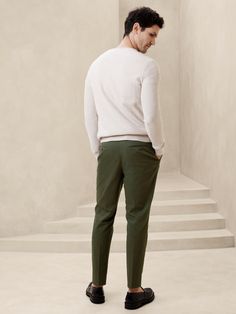 Tailored-Fit Chino Suit Trouser | Banana Republic Factory Green Relaxed Fit Pants For Business Casual, Classic Khaki Chinos For Fall, Classic Relaxed Fit Green Chinos, Classic Green Relaxed Fit Chinos, Khaki Tapered Leg Dress Pants For Business Casual, Classic Khaki Dress Pants For Work, Tapered Leg Khaki Dress Pants For Business Casual, Tailored Green Dress Pants For Fall, Spring Green Chinos With Welt Pockets