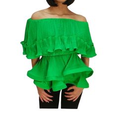 N By Nancy Top /Off The Shoulder /Ruffle Material Red And Green. / Belt Not Included New With Tag Spring Pleated Tops, Spring Ruffle Hem Top For Night Out, Ruffle Hem Top For Night Out In Spring, Ruffle Hem Tops For Spring Night Out, Pleated Tops For Summer Day Out, Summer Tops For Night Out With Ruffle Hem, Spring Night Out Blouse With Ruffle Hem, Spring Ruffle Hem Blouse For Night Out, Green Ruffled Party Top