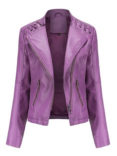 Washed Leather Jacket, Purple Leather Jacket, Faux Leather Jacket Women, Ladies Short Jackets, Collar Leather Jacket, Pu Leather Jacket, Lambskin Leather Jacket, Jackets Women, Estilo Chic