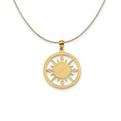 14k Yellow Gold Lost Without You Compass (21mm) Necklace 14k Gold Compass Design Round Pendant Necklace, 14k Gold Compass Design Necklace, Yellow Gold Compass Design Round Pendant Jewelry, Gold Spiritual Compass Necklace, Spiritual Compass Pendant Jewelry, Lost Without You, Christmas Tree Charm, Compass Pendant, Tiny Charm