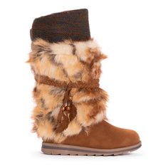 Feel fur fabulous this season in LUKEES by MUK LUKS Women's Sigrid Leela Too Boots. These tall water-resistant boots show off soft faux fur accented by a knit cuff and braided feather tassels while memory foam insoles will keep your feet feeling comfortable all day long. Wipe with a damp cloth to clean, no bleach, lay flat to dry. Imported. - Durable TPR Sole - 100% Polyester Brushed Tricot Insole - 100% Polyester Faux Suede Upper - 100% Polyester Brushed Tricot Lining - Memory Foam Insole - Mul Cabin Socks, Boot Pulls, Faux Fur Boots, Shoe Carnival, Snow Boots Women, Slipper Socks, Fur Boots, Winter Boots Women, Leather Shops