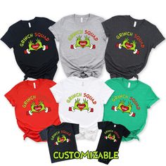 Custom Grinch Family Tshirt,Christmas Matching Grinch Squad Family Shirt,Christmas Family Pajamas Gift,Personalized Grinch Hand Heart Shirt 📢 🚨How To Order?🚨📢 📺 Please, check and review all photos 📐 Select Shirt Size and Color from Drop Down menu After choosing the color and size, you can write whatever you want in the personalization field. (If it's a customizable ad) and then add this tshirt to cart. Just do this for other t-shirts. You must collect all tshirts in the same basket and complete the payment. If you are in a hurry, you can purchase a Shipping upgrade on the checkout page. 🛀 Care Instructions - DO Inside out before wash, - DO warm/cold machine wash - DO NOT bleach, - DO NOT dry clean, - DO NOT iron directly onto the design 🚀 Shipping You can also see in the customer c Family Grinch Shirts, Green Family Matching Tops For Gift, Grinch Shirts Vinyl, Grinch Tshirt Ideas, Grinch Tshirts, Grinch Christmas Shirts, Christmas Family Pajamas, Grinch Pajamas, December Ideas