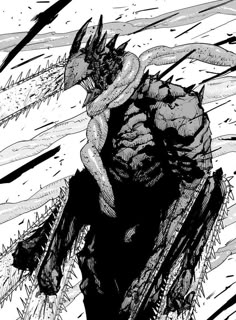 a black and white image of a demon standing in the snow