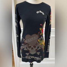 Nwt! Ed Hardy Love Kills Knit Dress. Cool Skull Design. Sexy Light Stretch Knit Confirms To The Body. Size 2 Black Fitted Sweater Dress With Crew Neck, Black Fitted Crew Neck Sweater Dress, Jamaica Fits, Red Tunic Top, Dc Skate, Tattoo Dress, Love Kills, Halter Sundress, Ribbed Tank Dress