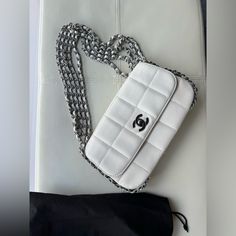 Medium, Off White Color, Lambskin Luxury White Flap Bag With Chain Strap, Luxury White Wallet On Chain, Luxury White Rectangular Wallet On Chain, White Luxury Wallet On Chain With Chain Strap, Luxury White Wallet On Chain With Chain Strap, Elegant White Crossbody Wallet On Chain, Elegant White Rectangular Wallet On Chain, Formal White Rectangular Wallet On Chain, Luxury White Leather Wallet On Chain