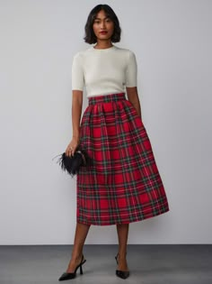 Tartan Pleated Midi Skirt | New York & Company Autumn A Line Skirt, Plaid Pleated Skirt Midi, Fall Skirts For Women Over 50, Cheap Multicolor Skirt For Fall, Fun Skirts For Teachers, Red Tartan Pencil Skirt, Plaid Skirt Nordstrom, Plaid Skirt For Women, Long Silk Plaid Skirt