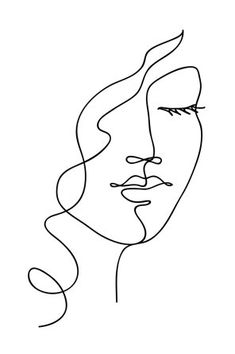 a line drawing of a woman's face with her hair blowing in the wind