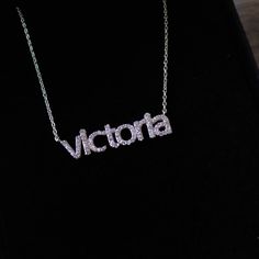 This 14k personalized diamond name necklace is the perfect gift for the bridal party, someone special, or yourself.__________________________________________M A T E R I A L & L E N G T HAvailable in 14k Yellow Gold, 14k Rose Gold, 14k White Gold, Sterling SilverStone: Natural DiamondsThickness: 1.2mm / 0.05"InitialsLowercase: 5 mmCapital: 9 mmDiamond: 0.15 ct. - 0.40 ct. depending on the name Chain length: 14+2, 16+2, 18+2 options or ant length up to 20 inches without extension. Please leave a n Diamond Name Necklace, Name Chain, Silver Diamonds, Name Necklace, Chain Length, Bridal Party, Diamond Jewelry, Diamond Necklace, Silver Necklace