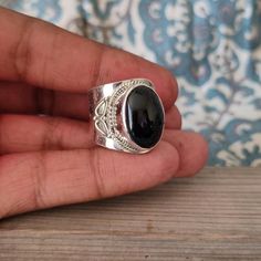 NOTE : WE USED NATURAL GEMSTONES , SO STONE  MAY BE LITTLE DIFFERENT .This  is a listing  of Black onyx Boho Adjustable  Sterling Silver Ring..# Material -  Silver 925 # Gemstone - Black Onyx# Ring Size - Available in all Size # Stone Color - Black# Stone Shape  - Oval# SKU -  147 Handmade Crafting Bezel Ring - This style has bezel style . it will look beautiful when you wear it .. Thanks for visiting our shop ...  favorite our shop for daily updates ... Black Crystal Gemstone Ring For Gift, Black Crystal Ring With Gemstone For Gift, Unique Black Obsidian Jewelry, Black Gemstone Rings For Jewelry Making, Spiritual Black Rings, Black Onyx Jewelry With Large Stone, Black Jewelry With Stone Setting For Gift, Unique Black Crystal Gemstone Ring, Unique Black Ring Jewelry