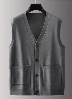 Loose Fit High Stretch Cardigan Vest, Men's Casual Vintage Style V Nec – Kkboxly™ Casual Sweater Vest With Pockets For Winter, Casual Winter Sweater Vest With Pockets, Casual Fall Sweater Vest With Button Closure, Casual Sweater Vest With Button Closure For Layering, Casual Winter Vest Cardigan, Classic Winter Sweater Vest, Winter Layering Vest With Button Closure, Winter Layering Sweater Vest With Buttons, Winter Workwear Sweater Vest With Button Closure