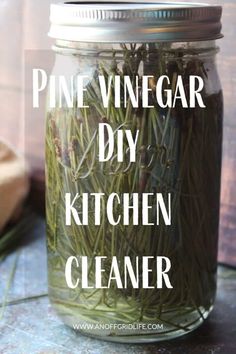 a mason jar filled with pine vinegar diy kitchen cleaner