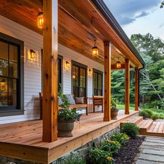 9+ Minimalist Front Porch Columns Ideas for a Clean Design • 333+ Art Images Brick House With Wood Porch, Wood Porch With Brick Skirting, Front Porch Building Ideas Design, Mobile Home Small Porch Ideas, 8x8 Porch Post, Farmers Porch Landscaping Ideas, Cedar Porch Posts Front Entry, Remodeling Front Porch, Dark Wood Porch Columns