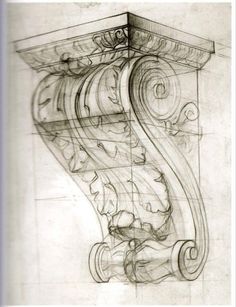 a drawing of a shelf with an intricate design on it's top and bottom