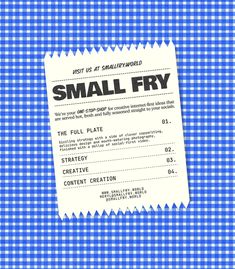 small fry movie ticket on blue and white checkered tablecloth with the word small fry written below it