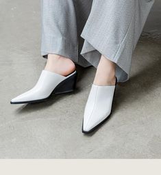 Product information: Scaffolding shape: Pointed Color: white, black Shoe Material: Microfiber Size: 35.36, 37.38, 39.40 Shoe Material: rubber Style: commuting Size: Packing list: Slippers*1Pair Product Image: Modern White Heels For Workwear, Modern White High Heel Mules, White Pointed Toe Mules With Contrasting Heel Counter, White Pointed Toe Mules With Contrasting Heel, Modern White Mules For Spring, Trendy White Office Heels, Trendy White Platform Mules, White Casual Platform Mules, Casual White Platform Mules