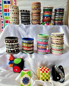 Bangles For Western Wear, Navratri Bengals, Navaratri Outfits, Embroidered Bangles, Navratri Collection 2023, Navratri Jewellery, Fabric Bangles, Hand Embroidered Jewelry, Silk Thread Bangles Design