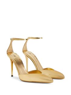 Find GIUSEPPE ZANOTTI Alenee 105mm Leather Pumps on Editorialist. gold-tone leather metallic finish pointed toe buckle-fastening ankle strap branded insole 105mm high stiletto heel Trio Costumes, Zanotti Heels, Rose Gold Accessories, Giuseppe Zanotti Heels, Gold Pumps, City Dress, Ballet Pumps, Dolce E Gabbana, Iconic Bags