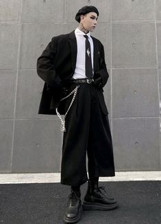 Techno Wear Men, Korean Street Style Men, Techno Outfit Men, Street Punk Fashion, Korean Street Fashion Mens, Goth Outfits Men, Techno Style, Korean Street Fashion Men, Techno Outfit