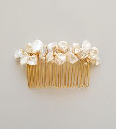 EMMALINE freshwater keshi pearl hair comb Pearl Shell-shaped Earrings For Wedding, Mother Of Pearl Hair Clip, Pearl Bridal Hair Comb, Romantic Bridal Hair, Pearl Bridal Headpiece, Pearl Comb, Pearl Bridal Comb, Handmade Wedding Jewellery, Bridal Hair Combs Pearl