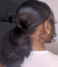 Straight Hairstyles 4c Hair, Slick Back Ponytail Natural Hair Straight, Low Pony Hairstyles Black Natural, Medium Length Straight Hairstyles For Black Women, Curly Edges With Flat Iron, Black Girls Hairstyles Slick Back, Hairstyles For Slick Press, Hairstyles For Straightened 4c Hair, Straight Hairstyles For Black Women Natural