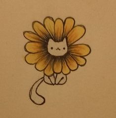 a drawing of a sunflower with a cat drawn on it's back end