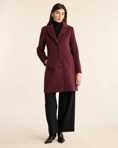 With a menswear-inspired silhouette and a touch of luxe cashmere, this coat is an instant classic. The shape is slightly fitted, with princess seams, two welt pockets, one interior pocket and a back vent. Fully lined. 70% wool/20% nylon/10% cashmere; polyester lining. Imported. | WOMEN'S LOMBARD WOOL WALKER COAT Burgundy Wool Coat, Elegant Fall Semi-formal Outerwear, Elegant Pea Coat With Welt Pockets For Work, Classic Tailored Pea Coat For Fall, Elegant Workwear Pea Coat With Welt Pockets, Elegant Long Wool Coat With Welt Pockets, Elegant Fall Outerwear With Pressed Crease, Elegant Long Pea Coat With Welt Pockets, Elegant Wool Coat With Welt Pockets For Business Casual