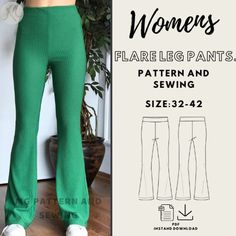 women's flare leg pants pattern and sewing size 32 - 42