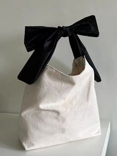 Bowknot Split-Joint Bags Bags Accessories Shoulder Bags WHITE-One_size Shoulder Bag For School, Bow Purse, Bow Bag, Tie Design, Trendy Chic, Canvas Handbags, Tote Bag Pattern, Bow Design, 가을 패션