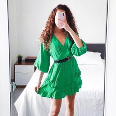 Super Cute Color And Comfortable Material Green Summer Mini Dress For Brunch, Flowy Green Mini Dress For Brunch, Zara Summer Dress For Brunch, Green Summer Dress For Brunch, Green Zara Dress For Vacation, Zara Summer Brunch Dress, Zara Summer Flowy Mini Dress, Zara Green Summer Dress, Zara Green Vacation Dress