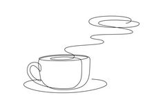 a line drawing of a coffee cup with steam rising from the top and saucer