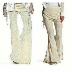 La Clothing Store Peace Love World PEACE LOVE WOMEN'S WORLD PANTS FLARE FASHION BELL BOTTOMS LEG IVORY MRSP $128 Product Details NWT Peace Love World Yvette Crochet Pants Brand new with tags, cute crochet Yvette wide-leg yoga pants with fold over skirt by Peace Love World! Tassel ties on each side of the skirt layer! Scrunches to adjust the length of the skirt! One tassel on the right is coming undone! Cane easily be re-wrapped! Color is Natural, an off white cream color! Delicate crochet! Form Short Crochet Skirt, White Jogger Pants, Knitted Stuff, Crochet Bottoms, Wide Leg Yoga Pants, Over Skirt, Leg Yoga, La Outfits, Delicate Crochet