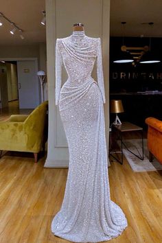 Prom Dresses 2022, Long Sleeve Evening Gowns, White Mermaid, Prom Girl Dresses, Simple Prom Dress, Sequin Formal Dress, Mermaid Sequin, Sequin Sleeve, Dresses 2022