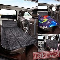 the back seats of a car with an inflatable mattress on it's side