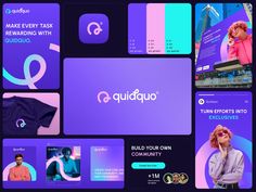 the purple and blue branding design for qudaqua is displayed on top of an image