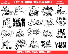 the let it snow svt bundle is shown in black and white, with different font styles