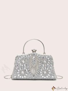 BirdinBag - Elegant Rhinestone-Embellished Small Box Bag for Weddings, Proms, and Special Events Rectangular Crystal Bag With Rhinestones, Rectangular Crystal Bags With Rhinestones, Rectangular Wedding Bags With Rhinestones, Formal Handheld Crystal Bag, Formal Crystal Handheld Bag, Embellished Clutch Bags For Prom, Crystal Handheld Bags For Events, Crystal Rectangular Evening Bag For Weddings, Rectangular Crystal Evening Bag For Wedding