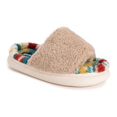 Introducing MUK LUKS Marsai Slide Slipper- your ticket to cozy paradise. Slip into these tan colored wonders featuring a whimsical printed insole. With a slide on design and bubble outsole, you'll feel like you're walking on sunshine, and the small platform gives you a nice little boost, courtesy of the memory foam lining. With a warm lining fpr indoor use, these slippers are as comfy as they are cute! Say hello Marsai. Accessories Guide, Color Wonder, Walking On Sunshine, Platinum Credit Card, Pink Daisy, Women's Slippers, Slide On, Faux Fur Collar, Leather Shops