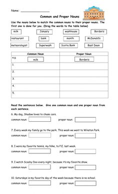 a worksheet for the common and proper name