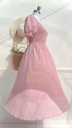 See our Cottage Romance Spring Collection Spring Feminine Smocked Dress With Ruched Bodice, Pink Ruched Smocked Cotton Dress, Feminine Smocked Dress With Ruched Bodice, Feminine Pink Smocked Dress, Feminine Pink Smocked Dress For Garden Party, French Feminine Style, Core Dresses, Cottage Core Dresses, French Gardens